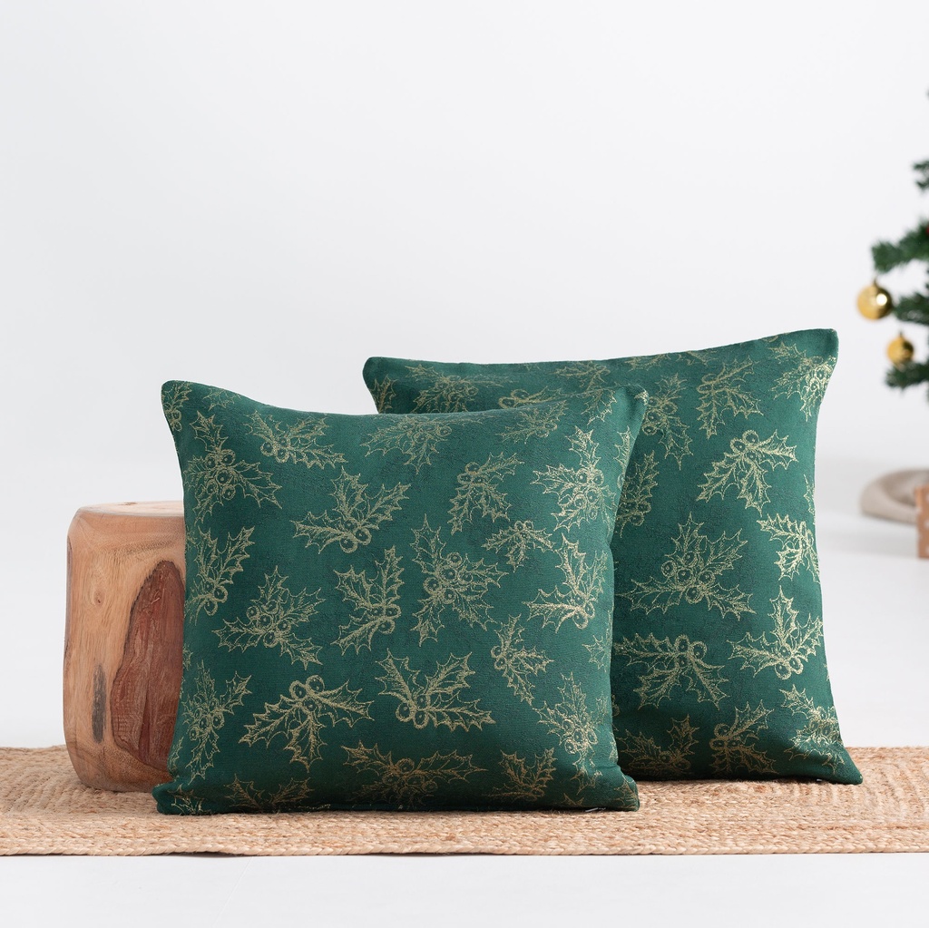 PACK 2 FUNDAS COJÍN JACQUARD NAVIDAD HOLLY 45x45cm