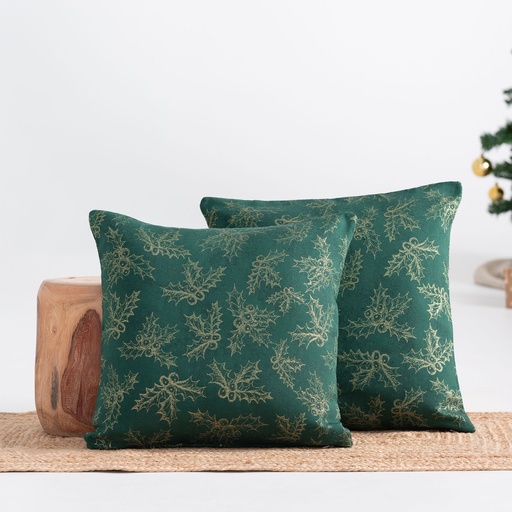 PACK 2 FUNDAS COJÍN JACQUARD NAVIDAD HOLLY 45x45cm